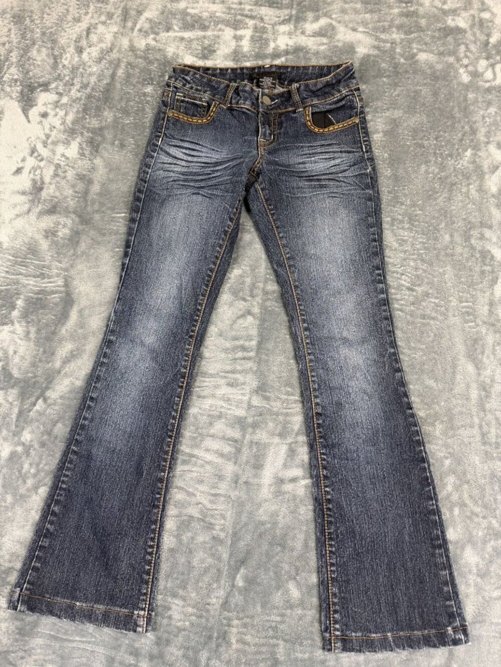 Black Crystal Womens Bootcut Jeans Size 3 Dark Wash Contrast Stitching